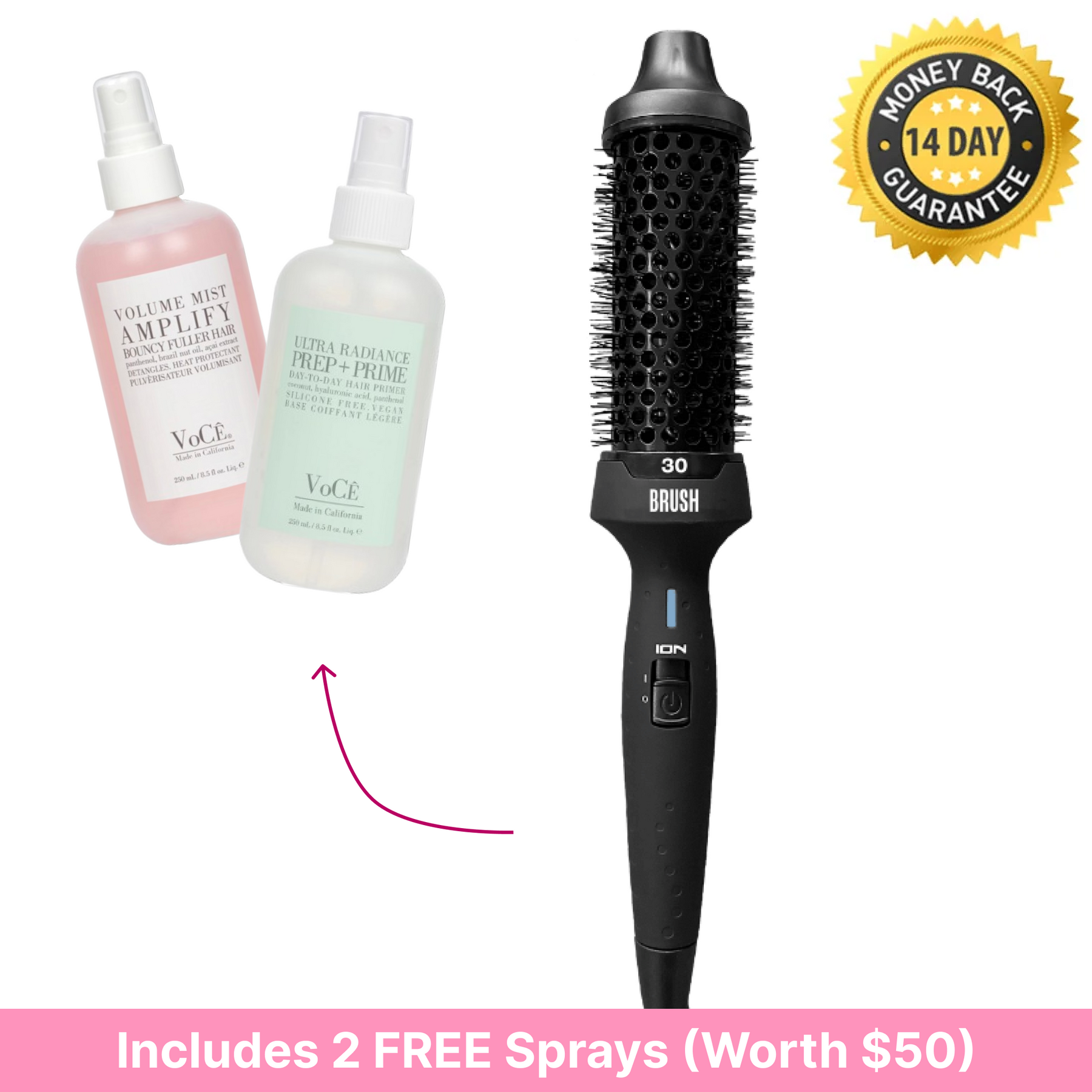 B.R.U.S.H. 30/40 Hot Styling Brush + FREE Sprays